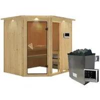 Karibu Sauna »Paide 2«, inkl. 9 kW Saunaofen mit externer Steuerung, für 3 Personen - beige