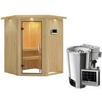 Karibu Sauna »Wolmar«, inkl. 3.6 kW Saunaofen mit externer Steuerung, für 3 Personen - beige