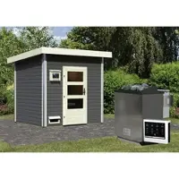 Karibu Saunahaus, BxTxH: 231 x 196 x 238 cm, 9 kW Bio-Kombi-Ofen mit digitaler Steuerung - grau
