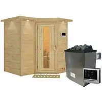 Karibu Sauna »Riga 1«, inkl. 9 kW Saunaofen mit externer Steuerung, für 3 Personen - beige