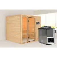 Karibu Sauna »Pedeli«, BxTxH: 196 x 195 x 187 cm, 9 kW Bio-Ofen mit externe Steuerung , für 3 Personen - beige