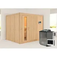 Karibu Sauna »Jöhvi«, inkl. 9 kW Bio-Kombi-Saunaofen mit externer Steuerung, für 4 Personen - beige