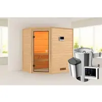 Karibu Sauna »Ahja«, BxTxH: 196 x 145 x 187 cm, 3,6 kW Ofen mit externe Steuerung , für 2 Personen - beige