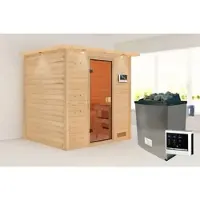 Karibu Sauna »Pirita«, BxTxH: 224 x 184 x 191 cm, 9 kW Ofen mit externe Steuerung , für 3 Personen - beige