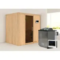 Karibu Sauna »Kothla«, inkl. 9 kW Bio-Kombi-Saunaofen mit externer Steuerung, für 3 Personen - beige