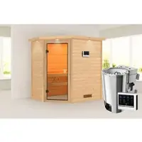 Karibu Sauna »Ahja«, BxTxH: 224 x 159 x 191 cm, 3,6 kW Bio-Ofen mit externe Steuerung , für 2 Personen - beige