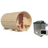 Karibu Fasssauna »Lauvas 3«, 224x389x229 cm, mit 9kW Ofen, externe Steuerung - braun