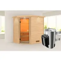 Karibu Sauna »Ahja«, BxTxH: 224 x 159 x 191 cm, 3,6 Ofen mit interne Steuerung , für 2 Personen - beige