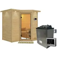 Karibu Sauna »Riga 1«, inkl. 9 kW Saunaofen mit externer Steuerung, für 3 Personen - beige
