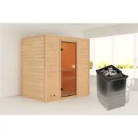 Karibu Sauna »Kasari«, BxTxH: 196 x 145 x 187 cm, 9 kW Ofen mit interne Steuerung , für 2 Personen - beige