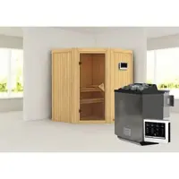 Karibu Sauna »Narva«, inkl. 9 kW Bio-Kombi-Saunaofen mit externer Steuerung, für 3 Personen - beige