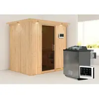 Karibu Sauna »Kothla«, inkl. 9 kW Bio-Kombi-Saunaofen mit externer Steuerung, für 3 Personen - beige