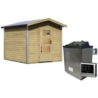 Karibu Saunahaus »Goldingen«, BxTxH: 231 x 273 x 235 cm, 9 kW Ofen mit ext. Steuerung - braun