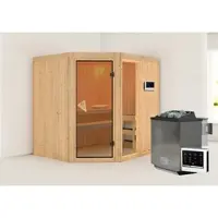 Karibu Sauna »Paide 2«, inkl. 9 kW Bio-Kombi-Saunaofen mit externer Steuerung, für 3 Personen - beige