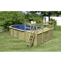 Karibu Achteckpool "PALMA Set D BxLxH: 358x569x124 cm, mit Sonnendeck und 2 Eck-Terrassen" 38 mm starke Holzbohlen aus Fichtenholz