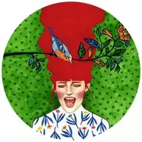 Wallart K&L Wall Art Vliestapete »Runde Vliestapete«, Hülya Frühlingsbote Retro Kunst, mehrfarbig, matt - bunt