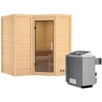 Karibu Sauna »Riga 1«, inkl. 9 kW Saunaofen mit integrierter Steuerung, für 3 Personen - beige