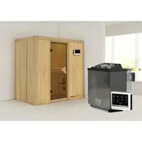 Karibu Sauna »Pärnu«, inkl. 9 kW Bio-Kombi-Saunaofen mit externer Steuerung, für 2 Personen - beige