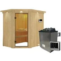 Karibu Sauna »Vijandi«, inkl. 9 kW Saunaofen mit externer Steuerung, für 3 Personen - beige