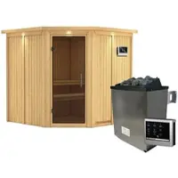 Karibu Sauna »Vöru«, inkl. 9 kW Saunaofen mit externer Steuerung, für 4 Personen - beige