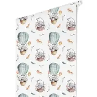 Wallart K&L Wall Art Vliestapete »Kinder Vliestapete«, Baby Hase fliegt Ballon, mehrfarbig, matt - bunt