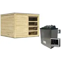 Karibu Saunahaus »Kandau«, BxTxH: 276 x 276 x 210 cm, 9 kW Ofen mit ext. Steuerung - beige