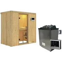 Karibu Sauna »Pärnu«, inkl. 9 kW Saunaofen mit externer Steuerung, für 2 Personen - beige