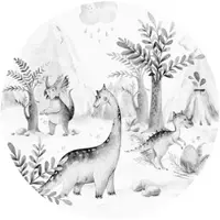 Wallart K&L Wall Art Vliestapete »Runde Vliestapete«, Kvilis Welt der Dinos schwarzweiß, mehrfarbig, matt - bunt