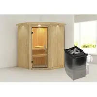 Karibu Sauna »Tartu«, inkl. 9 kW Saunaofen mit integrierter Steuerung, für 3 Personen - beige