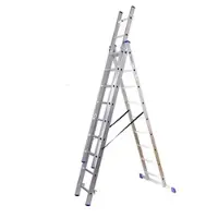 Szagato Stehleiter 3x9 Stufen Länge 5,3m 248x41cm ALU Stufenleiter Stehleiter ausziehbar Mehrzweckleiter Standleiter Schiebeleiter 3x9 Stehleiter