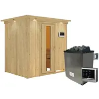 Karibu Sauna »Kothla«, inkl. 9 kW Saunaofen mit externer Steuerung, für 3 Personen - beige