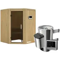 Karibu Sauna »Wolmar«, inkl. 3.6 kW Saunaofen mit externer Steuerung, für 3 Personen - beige
