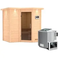 Karibu Sauna »Riga 1«, inkl. 9 kW Bio-Kombi-Saunaofen mit externer Steuerung, für 3 Personen - beige