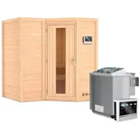 Karibu Sauna »Riga 1«, inkl. 9 kW Bio-Kombi-Saunaofen mit externer Steuerung, für 3 Personen - beige
