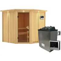 Karibu Sauna »Vöru«, inkl. 9 kW Saunaofen mit externer Steuerung, für 4 Personen - beige