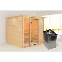 Karibu Sauna »Pedeli«, BxTxH: 224 x 210 x 191 cm, 9 kW Ofen mit interne Steuerung , für 3 Personen - beige