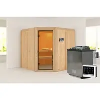 Karibu Sauna »Hiiu«, BxTxH: 196 x 196 x 198 cm, 9 kW Bio-Ofen mit externe Steuerung , für 3 Personen - beige