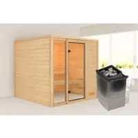 Karibu Sauna »Pedeli«, BxTxH: 196 x 195 x 187 cm, 9 kW Ofen mit interne Steuerung , für 3 Personen - beige