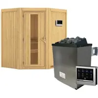 Karibu Sauna »Narva«, inkl. 9 kW Saunaofen mit externer Steuerung, für 3 Personen - beige