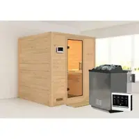 Karibu Sauna »Sindi«, inkl. 9 kW Bio-Kombi-Saunaofen mit externer Steuerung, für 4 Personen - beige