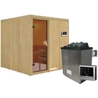 Karibu Sauna »Valga«, inkl. 9 kW Saunaofen mit externer Steuerung, für 4 Personen - beige