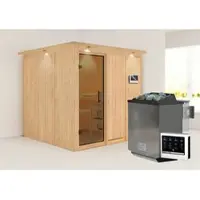 Karibu Sauna »Valga«, inkl. 9 kW Bio-Kombi-Saunaofen mit externer Steuerung, für 4 Personen - beige