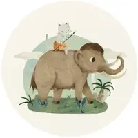 Wallart K&L Wall Art Vliestapete »Runde Vliestapete«, Loske Elefant Katze Kinder, mehrfarbig, matt - bunt