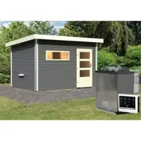Karibu Saunahaus »Schwanenburg 2«, BxTxH: 337 x 231 x 239 cm, 9 kW Bio-Kombi-Ofen mit ext. Steuerung - grau