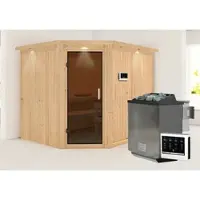 Karibu Sauna »Haaspsalu«, inkl. 9 kW Bio-Kombi-Saunaofen mit externer Steuerung, für 4 Personen - beige