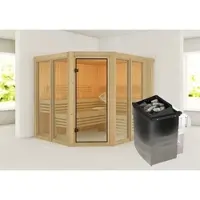 Karibu Sauna »Aamse 3«, BxHxT:231 x 198 x 196 cm, ohne Dachkranz - beige