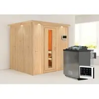 Karibu Sauna »Rakvere«, inkl. 9 kW Bio-Kombi-Saunaofen mit externer Steuerung, für 3 Personen - beige