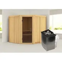 Karibu Sauna »Vöru«, inkl. 9 kW Saunaofen mit integrierter Steuerung, für 4 Personen - beige