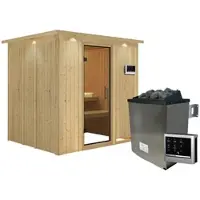 Karibu Sauna »Rakvere«, inkl. 9 kW Saunaofen mit externer Steuerung, für 3 Personen - beige