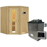 Karibu Sauna »Tartu«, inkl. 9 kW Saunaofen mit externer Steuerung, für 3 Personen - beige